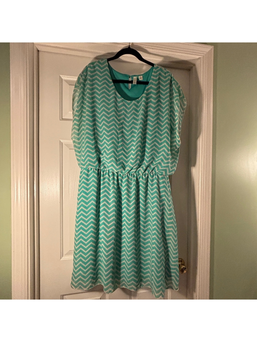 Tacera Women's 2X Aqua Chevron Pattern Dress with Button Detail